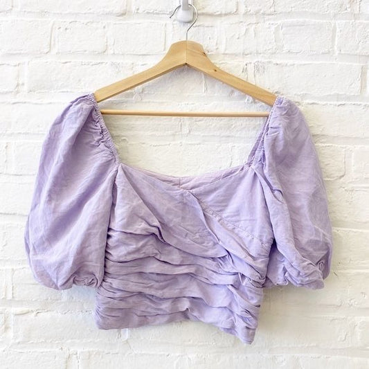 Zara || Draped Ruched Puff Sleeved Top Blouse Lilac Lavender Purple Small