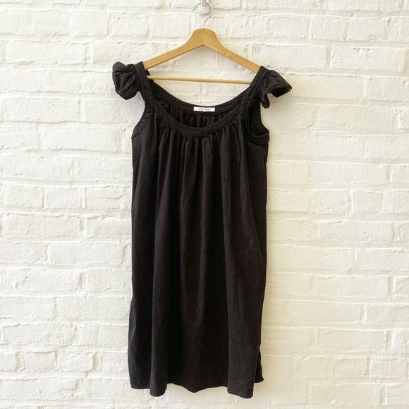 Emerson Fry || Little Party Dress Ruffle Shoulder Linen-Blend Black Small