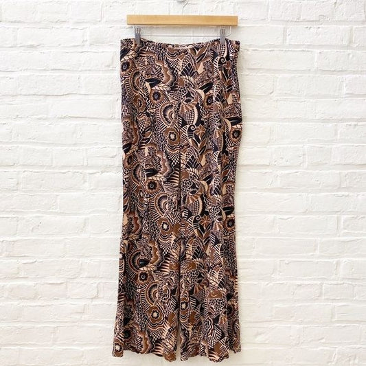 Anthropologie || Drapey Flare Pants Abstract Pattern Brown 8