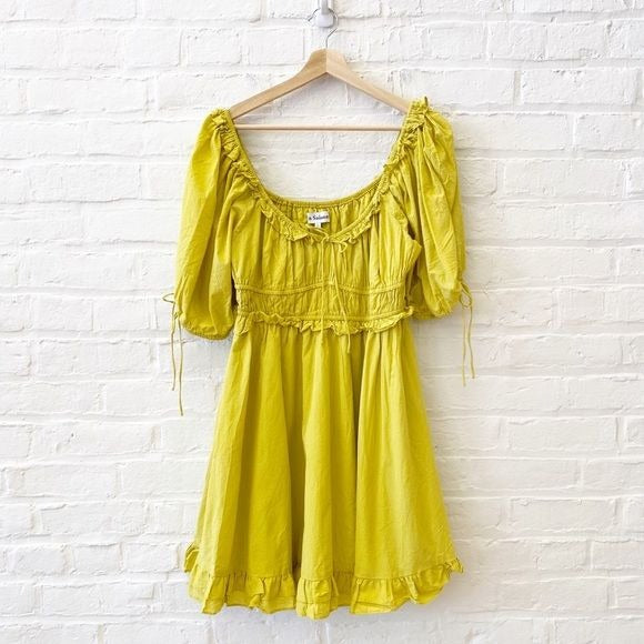 En Saison || Danielle Cotton Mini Babydoll Dress Yellow Green Large