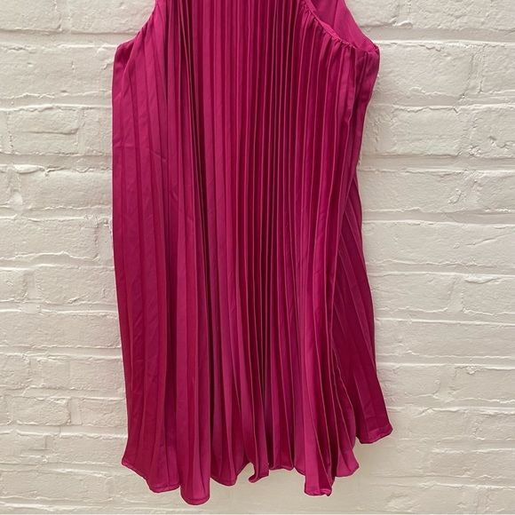 Le Lis || Pleated High Neck Mini Dress Fuchsia Magenta Pink Medium