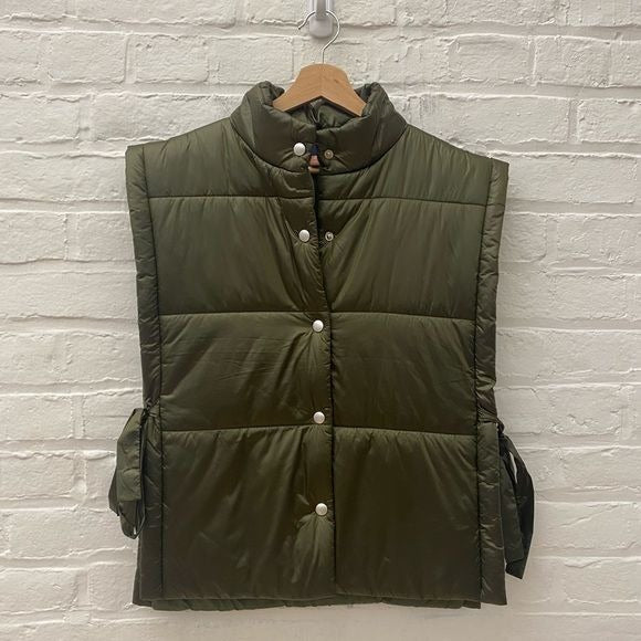 Anthropologie || Pilcro Packable Puffer Vest Tie Sides Olive Green OS