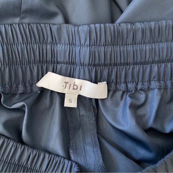 Tibi || Italian Sporty Nylon Wide Leg Pull on Pants Blue Gray Small