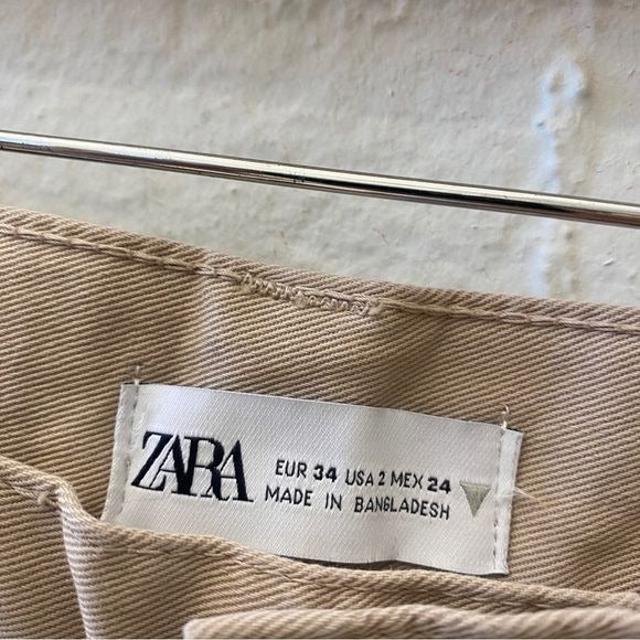 Zara || Straight Fit Chino Pants Low Rose Regular Length Khaki Tan US 2 NWT