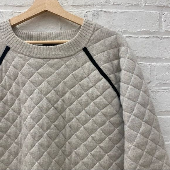 J.Crew Collection || Diamond Quilted Cashmere Raglan Piping Pullover Sweater