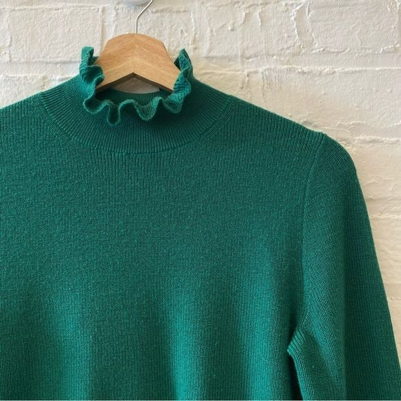 J Crew || Ruffleneck Merino Wool Sweater High Ruffle Neck Green XS