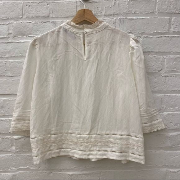 Sugarlips || Always True Lace Trim Mock Neck Blouse Off White Medium