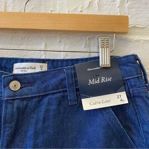 Abercrombie || Curve Love Mid Rise Ultra Wide Leg Jean Blue 27 Long NWT