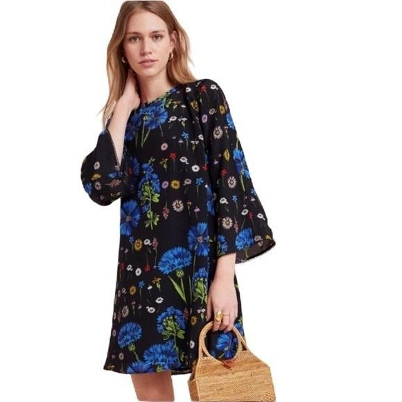 Anthropologie || Maeve Lucinda Dress Silk Floral Black XSP XS Petite