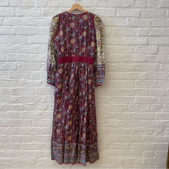 Anokhi || Soraia Maxi Dress in Ivalo Crimson Block Print Floral XL