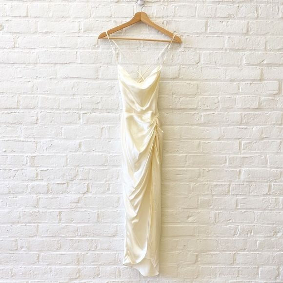 Amanda Uprichard X REVOLVE || Jasalina MIDI Dress Silk Ruched Open Back Ivory S