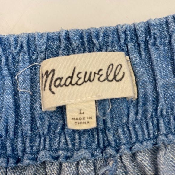 Madewell || Chambray Huston Pull On Crop Pants Wide Leg Blue Large