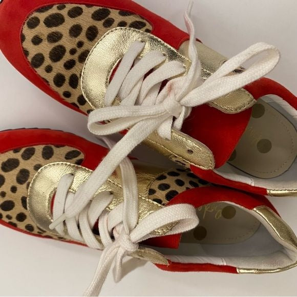 Boden || Hannah Comfort Sneakers Suede Cheetah Leopard Pony Hair Red Gold 37