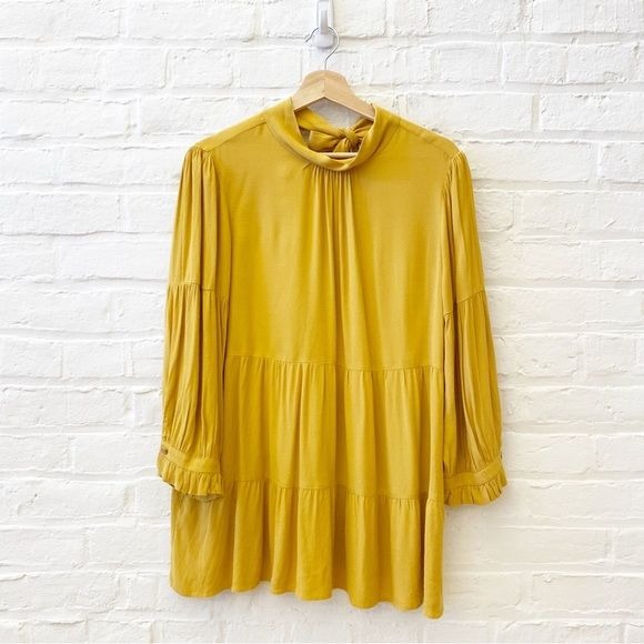 Anthropologie || Maeve Goldie High Neck Tiered Tunic Yellow Gold Small