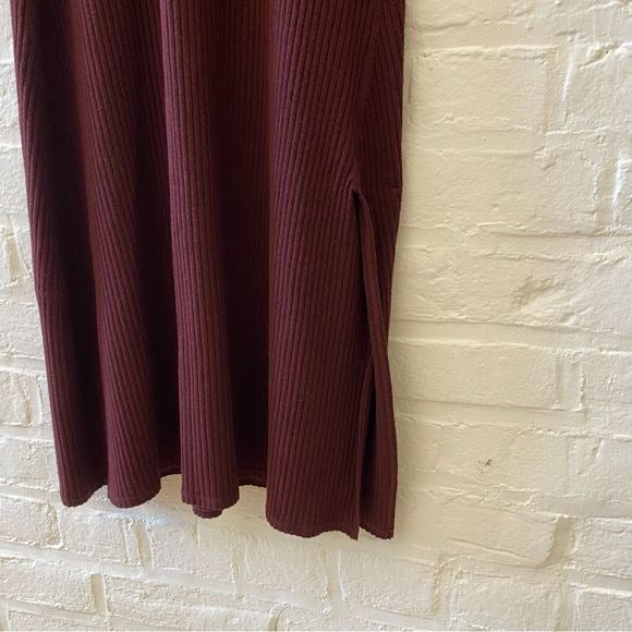 All Saints || Nala Ribbed Sweater Dress Midi Long Sleeve Crew Slit Burgundy M