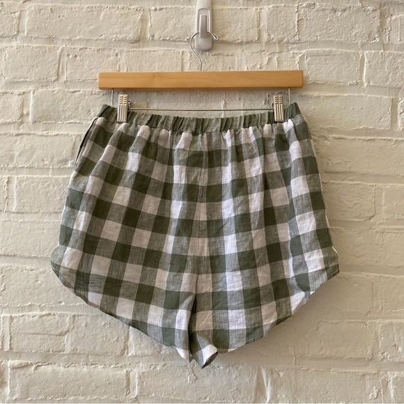 Vitamin A || Gingham Linen Tallows Tank + Shorts Set Agave Green Small