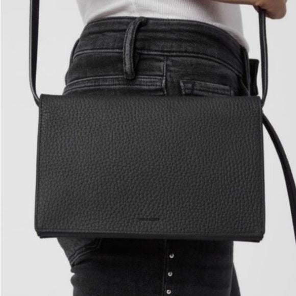 All Saints || Fetch Leather Wallet on a Chain Convertible Crossbody Bag Black