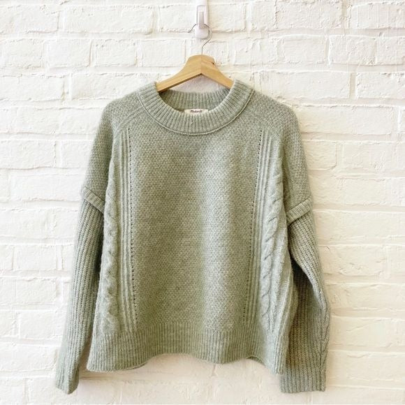 Madewell || Havener Pullover Sweater Cable Knit Boxy Green