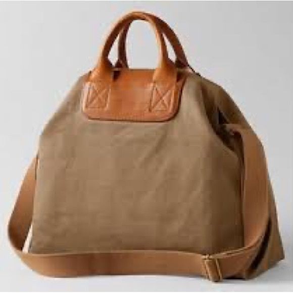 Lands End || Leather and Canvas Tote Bag Strap Tan Brown Olive