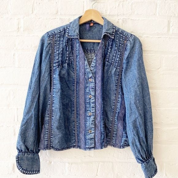 Anthropologie || Pilcro Pintuck Peasant Blouse Blue XS