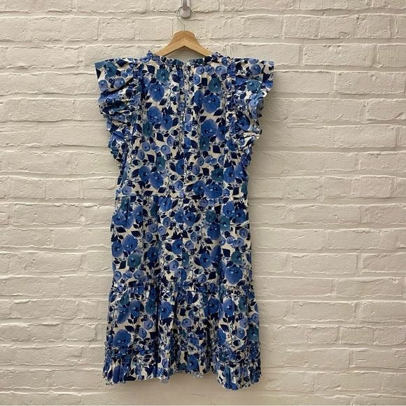 Tyler Böe || Ursula Tiered Mini Dress in Blue Poppies Floral XL NWT