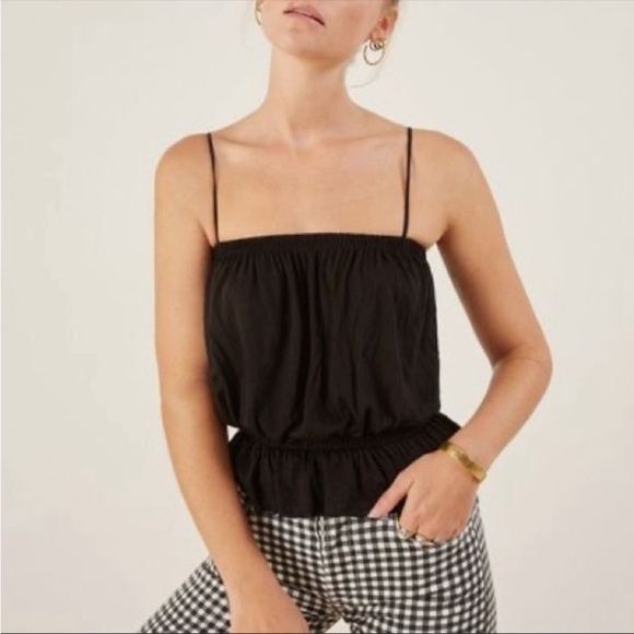 Reformation || Lilliana Top Peplum Ruffle Tank Black Small