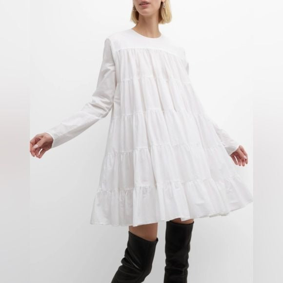 Merlette || Soliman Tiered Long-Sleeve Mini Dress White Medium