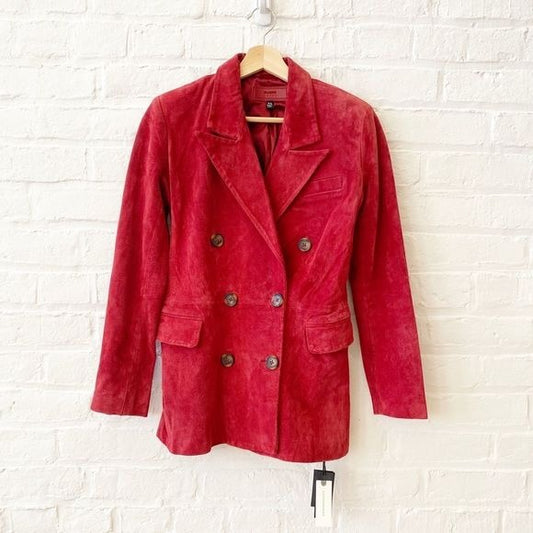 Anthropologie || Blank NYC Suede Leather Double Breasted Blazer Red XS NWT