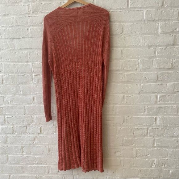 Free People || Shadow Stripe Long Duster Cardigan Pockets Paprika Red Orange XS