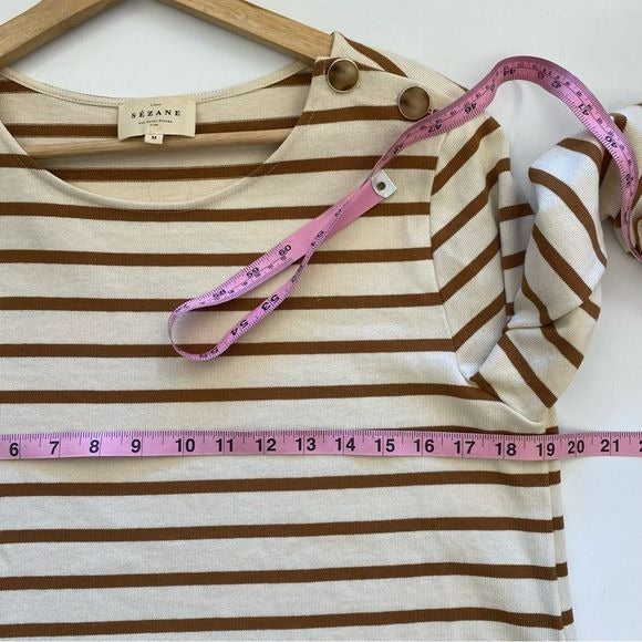 Sezane || Colette Mariniere Top Shirt in Ecru Camel Stripe Medium