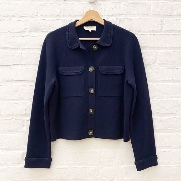 Sezane || Betty Cardigan Sweater Jacket Blazer Navy Blue Crochet Small