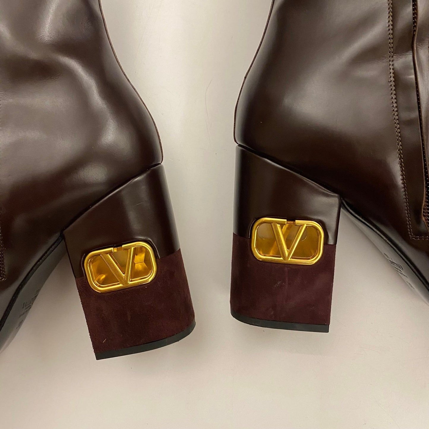 Valentino Garavani Heritage VLOGO V Logo Booties Hot Brown Burgundy Oxblood 38