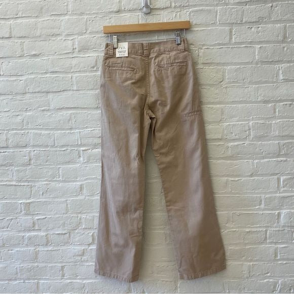 Zara || Straight Fit Chino Pants Low Rose Regular Length Khaki Tan US 2 NWT