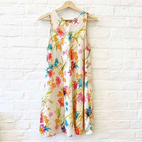 Amanda Uprichard || Marnie Tie Back Swing Dress Sleeveless Floral Off White M