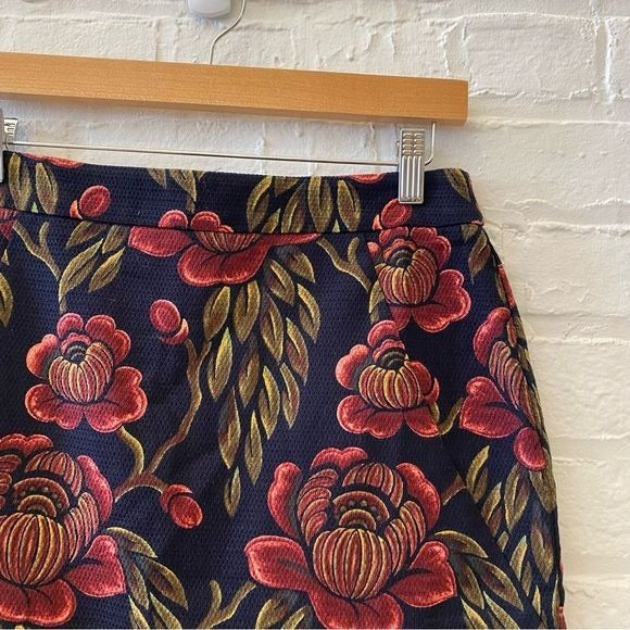 Ann Taylor || Floral Pencil Skirt Navy Red 6 NWT