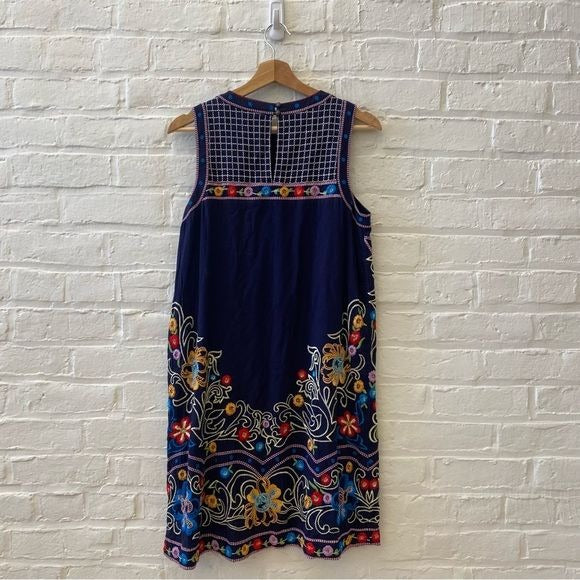 Anthropologie || Maeve Kira Embroidered Shift Dress Navy Blue 4