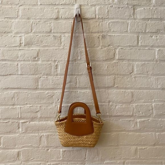 J.Mclaughlin || Wanda Rattan Crossbody Leather Woven Bag Tan