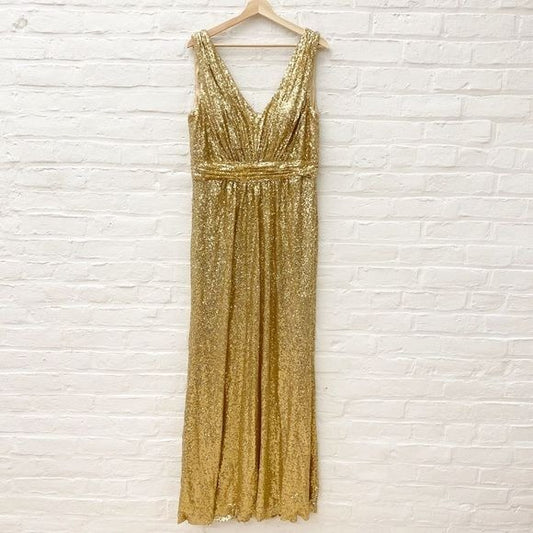 Revelry || Bijou Sequin Bridesmaid Formal Maxi Dress Gown in Gold 18