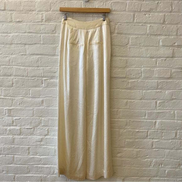 Veronica Beard || Robinne Pleated Satin High Rise Wide Leg Pants Sand Cream 2