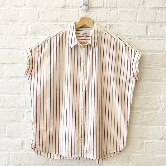 Madewell || Central Shirt in Sadie Stripe Button Down White Medium