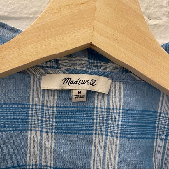 Madewell || Colwell Plaid Ruffle-Neck Top Blue Medium