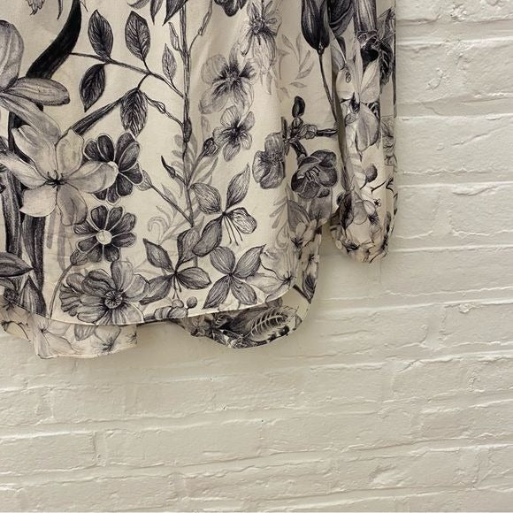 Rebecca Taylor || Botanical Floral Blouse Silk Cream Black 8