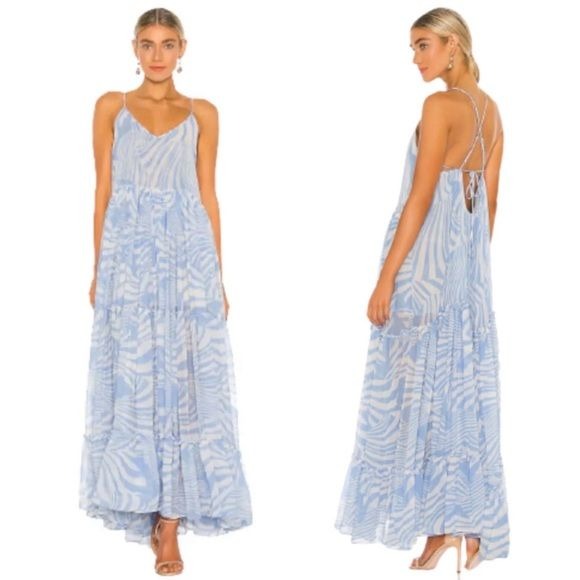 MISA Los Angeles || Kalita Strappy Tiered Maxi Dress Casablanca Blue Small NWT