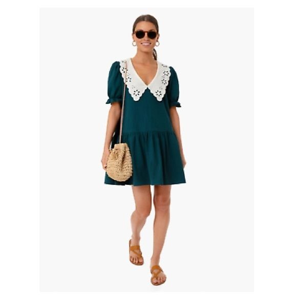 Tuckernuck || Pomander Place Kit Mini Dress Lace Collar in Peacock Green XS