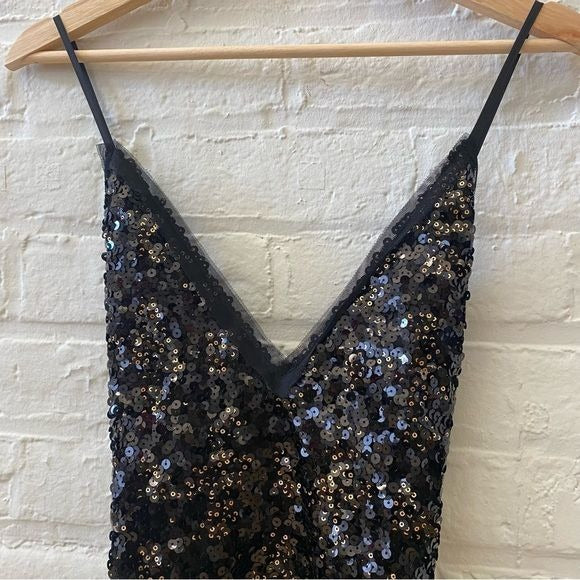 NBD x Revolve || Sloan Sequined Party Mini Dress Open Back in Black Small