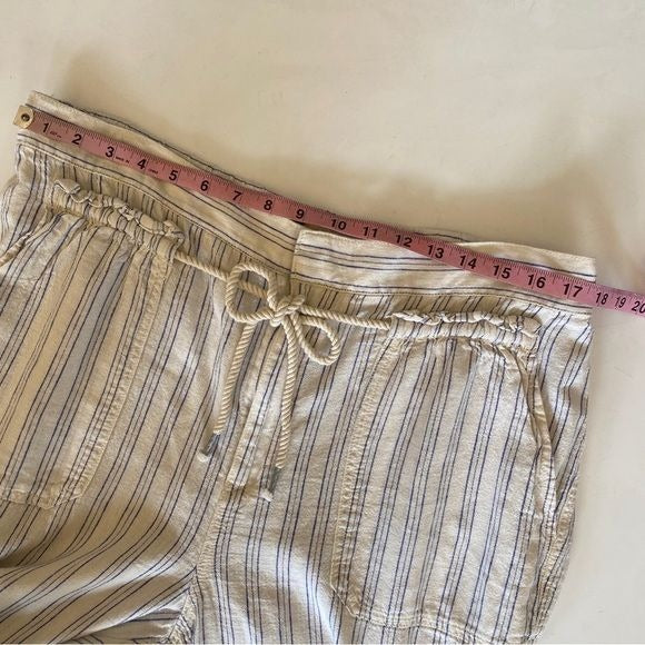 Anthropologie || Seashore Striped Pants Belted Linen Cream Blue XL