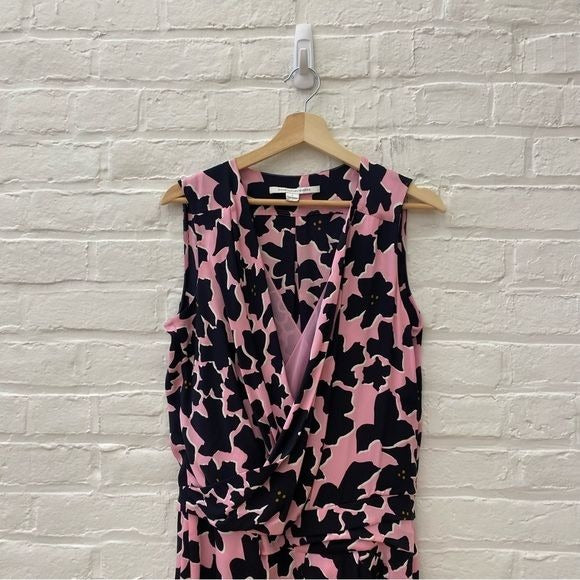 Diane Von Furstenberg || Daran Print Silk Faux Wrap Dress Floral Pink Print 8