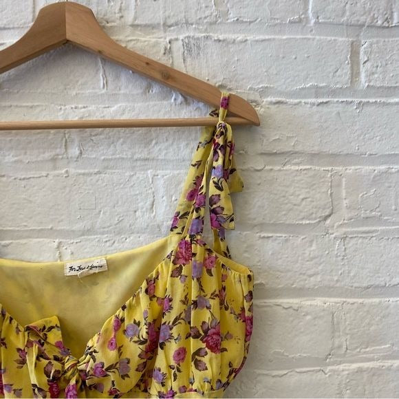 For Love And Lemons Beaumont Silk Babydoll Top Floral Gold Yellow Medium