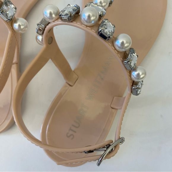 Stuart Weitzman || Goldie Pearl + Crystal Jelly Sandals Blush Pink 6