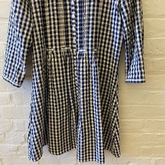 Madison Mathews || Juliette Cotton Shirtdress Mini Dress in Navy Gingham Large